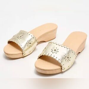 Jack Rogers Gold Slide Sandals with Braided Design